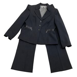 Tahari Wool Blend Suit 10P | Charcoal Black Gray 2-Pc Blazer Jacket Pants Set